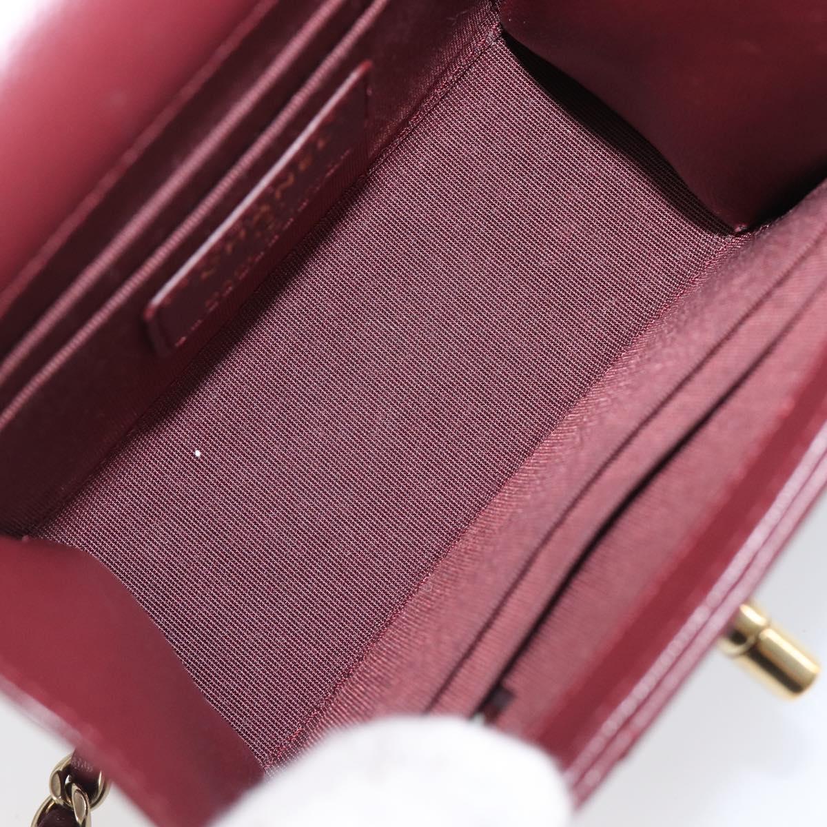 CHANEL Matelasse Chain Shoulder Bag Lamb Skin Bordeaux Gold CC Auth LN176M