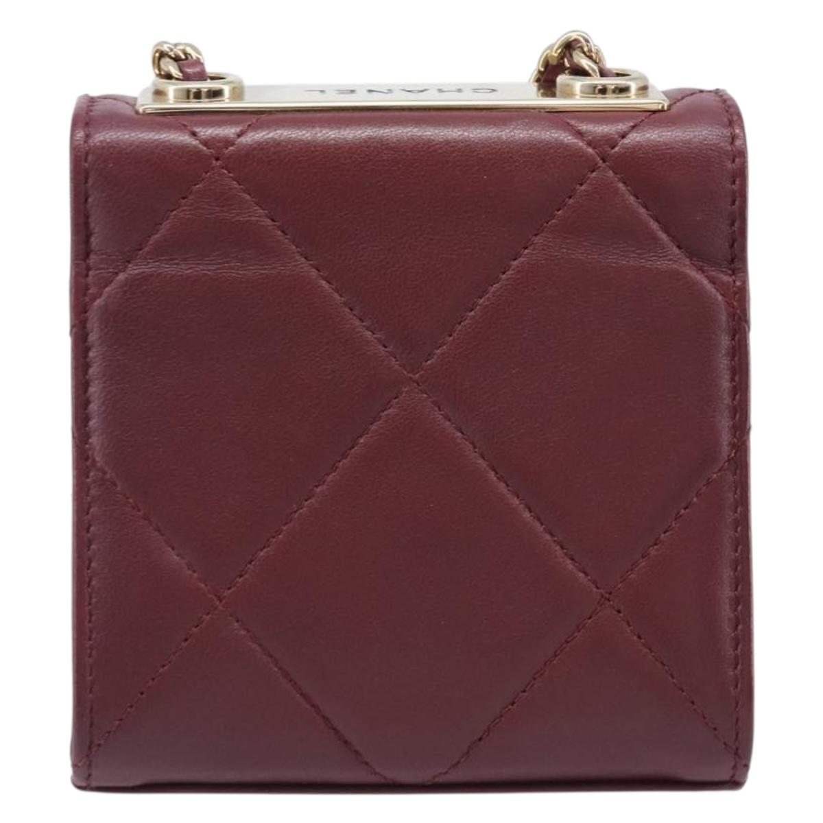 CHANEL Matelasse Chain Shoulder Bag Lamb Skin Bordeaux Gold CC Auth LN176M