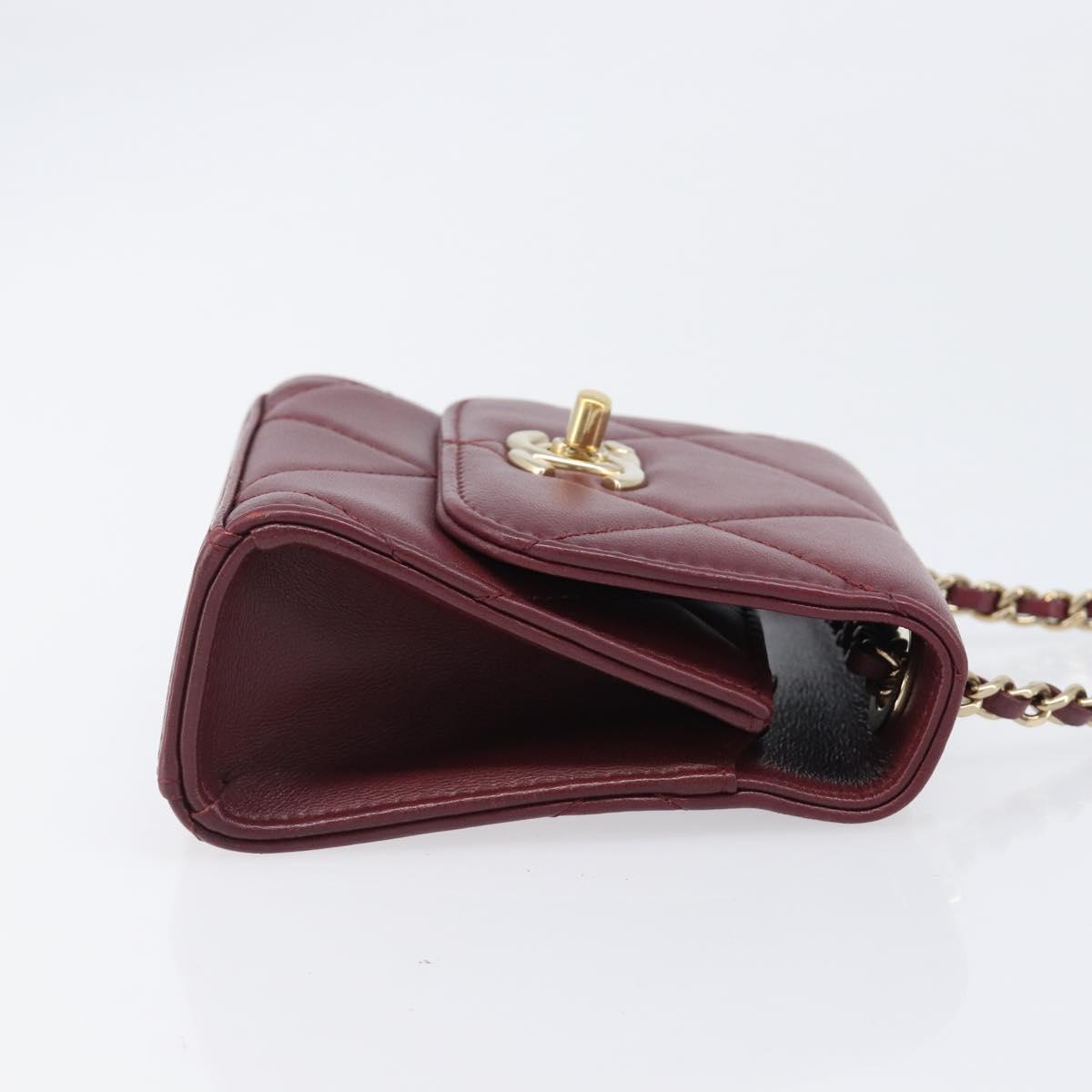 CHANEL Matelasse Chain Shoulder Bag Lamb Skin Bordeaux Gold CC Auth LN176M
