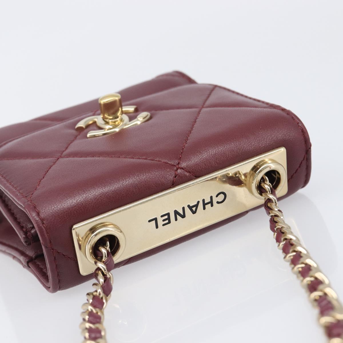 CHANEL Matelasse Chain Shoulder Bag Lamb Skin Bordeaux Gold CC Auth LN176M