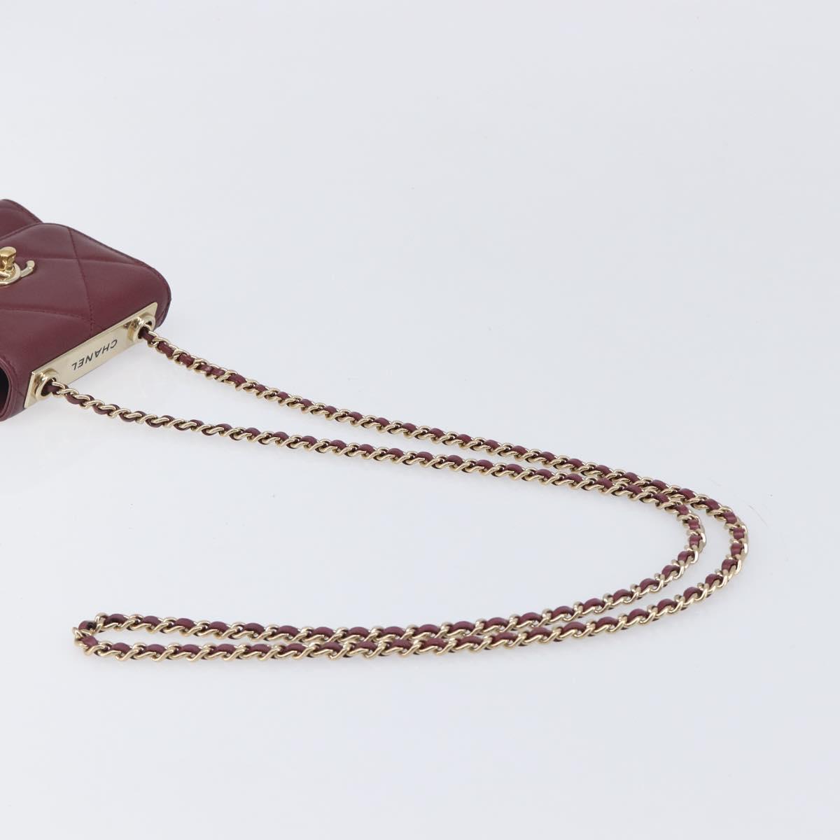 CHANEL Matelasse Chain Shoulder Bag Lamb Skin Bordeaux Gold CC Auth LN176M