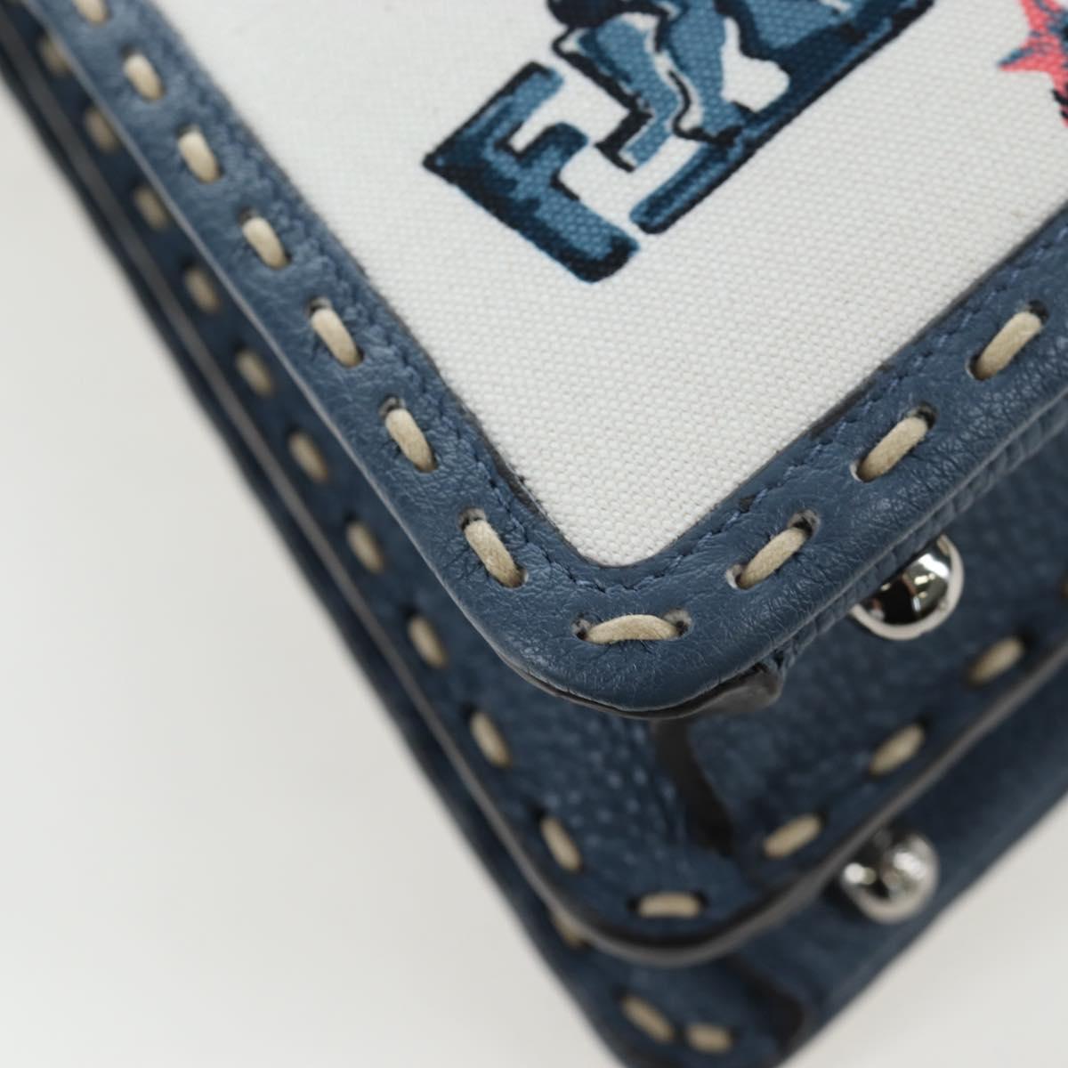FENDI Selleria Peek A Boo I See You Bag Canvas 2way Light Blue Auth LN207SAM