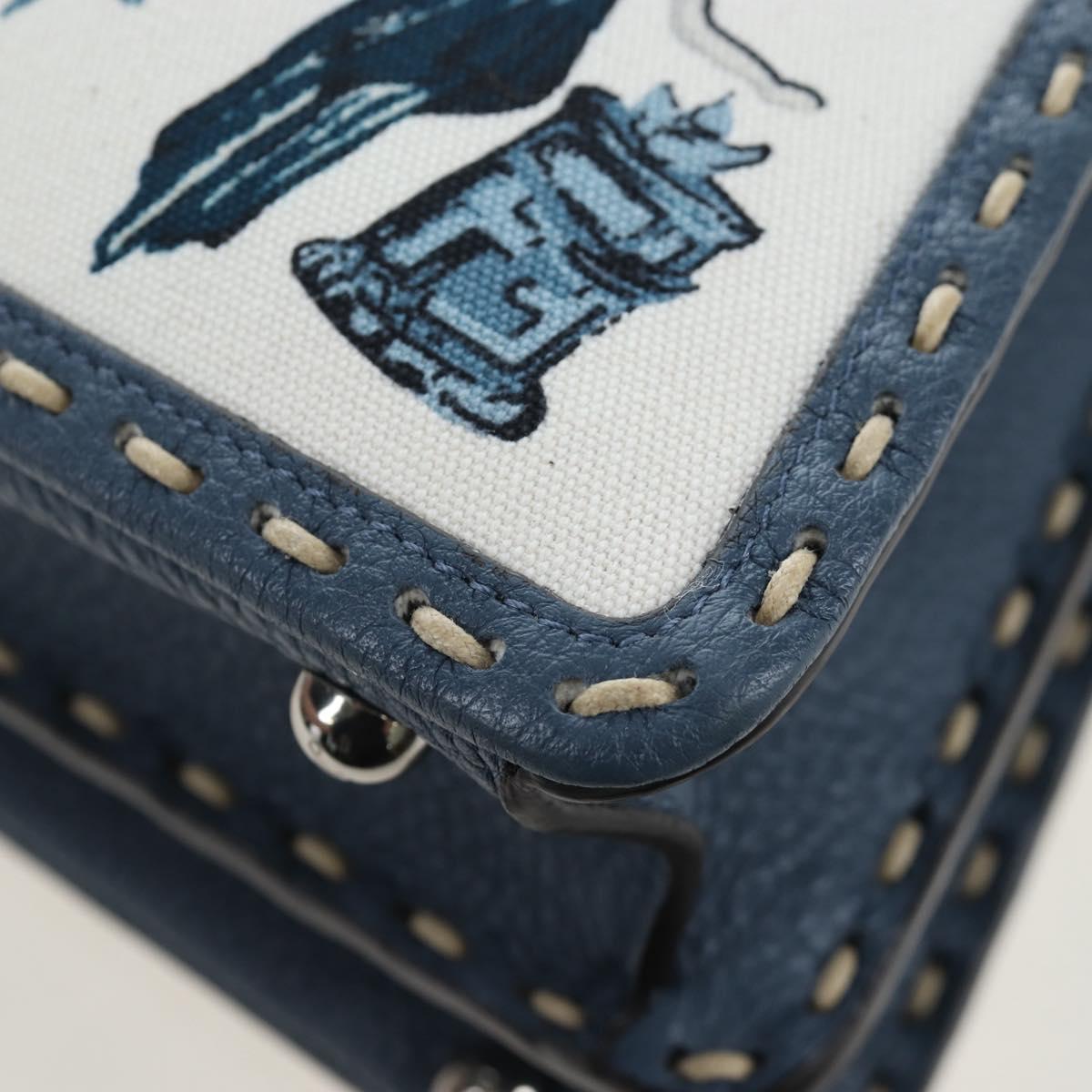 FENDI Selleria Peek A Boo I See You Bag Canvas 2way Light Blue Auth LN207SAM