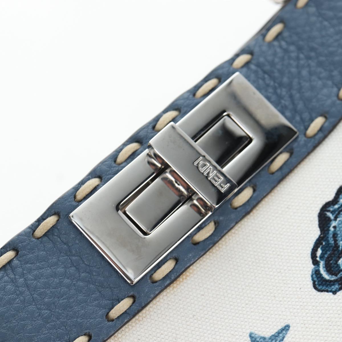 FENDI Selleria Peek A Boo I See You Bag Canvas 2way Light Blue Auth LN207SAM