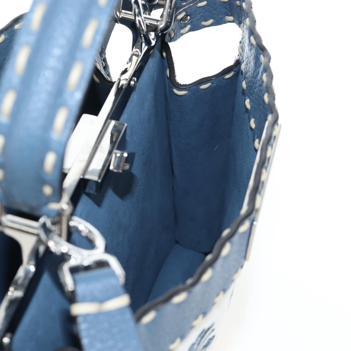 FENDI Selleria Peek A Boo I See You Bag Canvas 2way Light Blue Auth LN207SAM