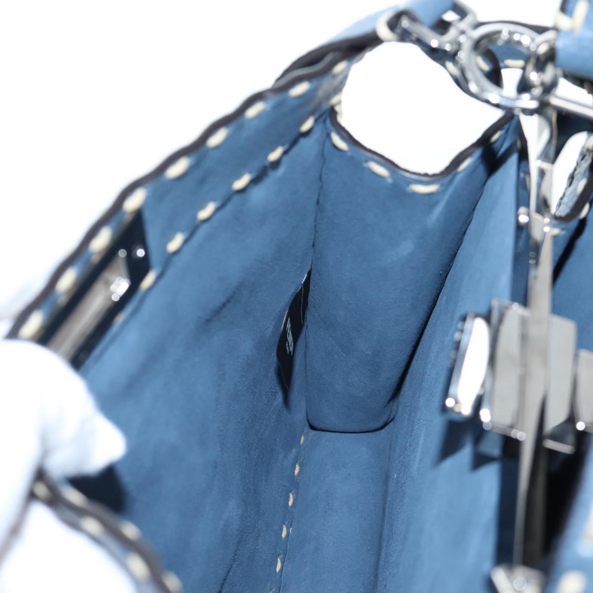 FENDI Selleria Peek A Boo I See You Bag Canvas 2way Light Blue Auth LN207SAM