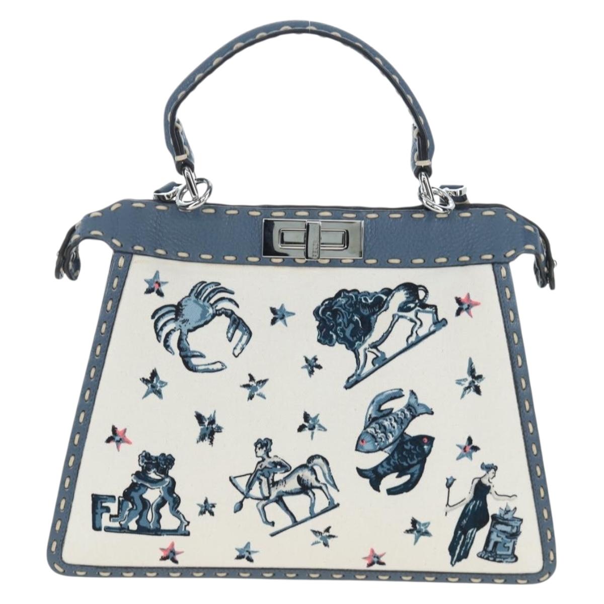FENDI Selleria Peek A Boo I See You Bag Canvas 2way Light Blue Auth LN207SAM