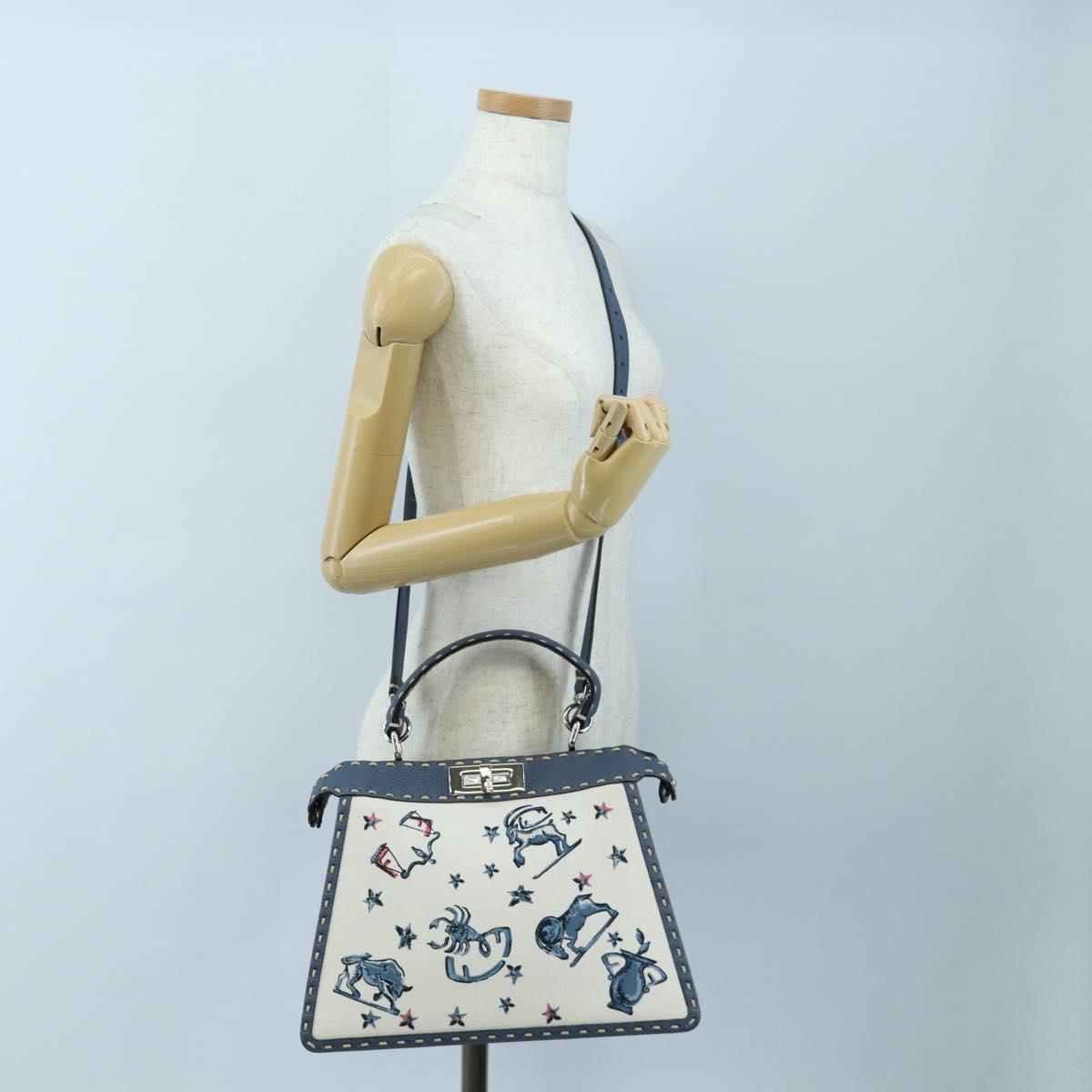 FENDI Selleria Peek A Boo I See You Bag Canvas 2way Light Blue Auth LN207SAM