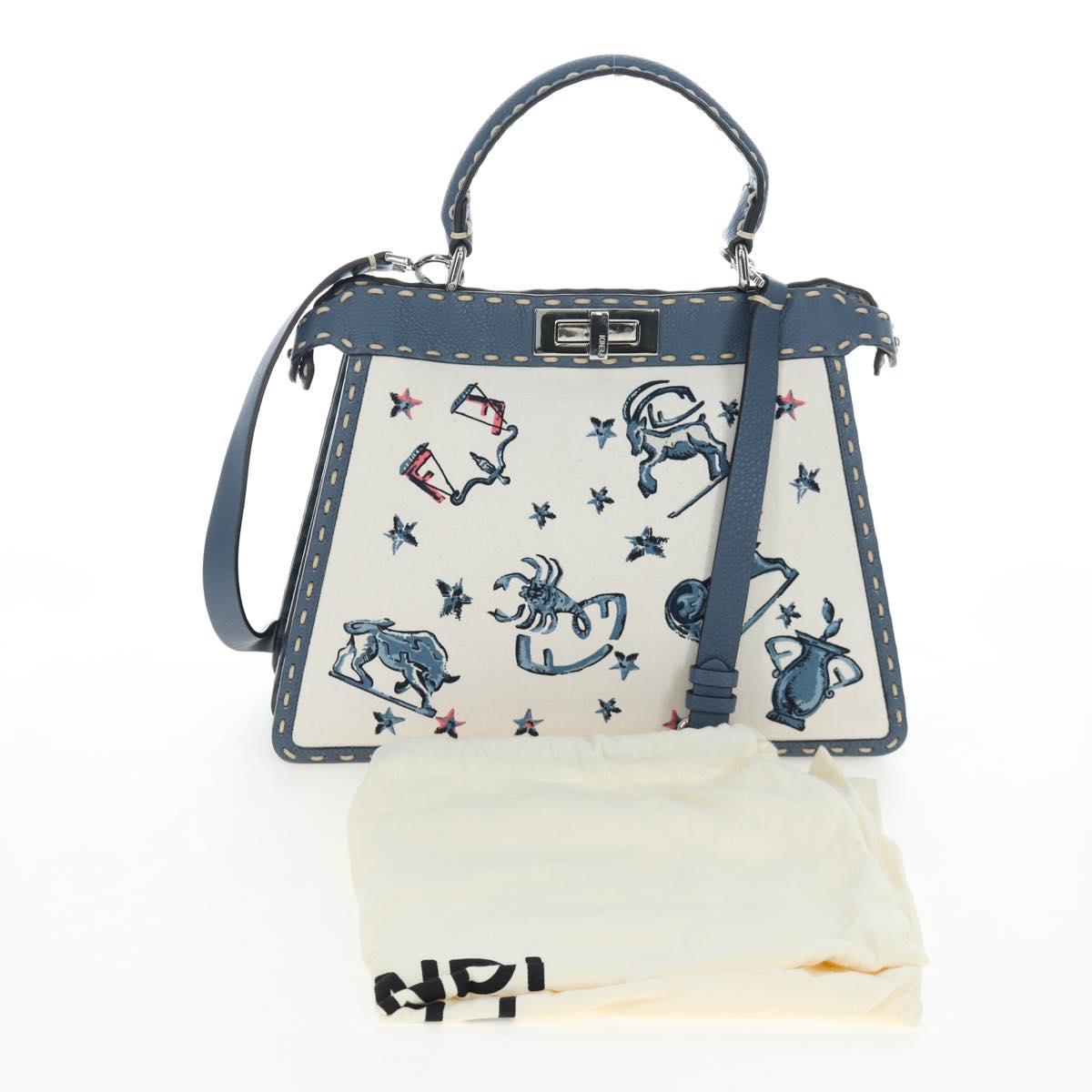 FENDI Selleria Peek A Boo I See You Bag Canvas 2way Light Blue Auth LN207SAM