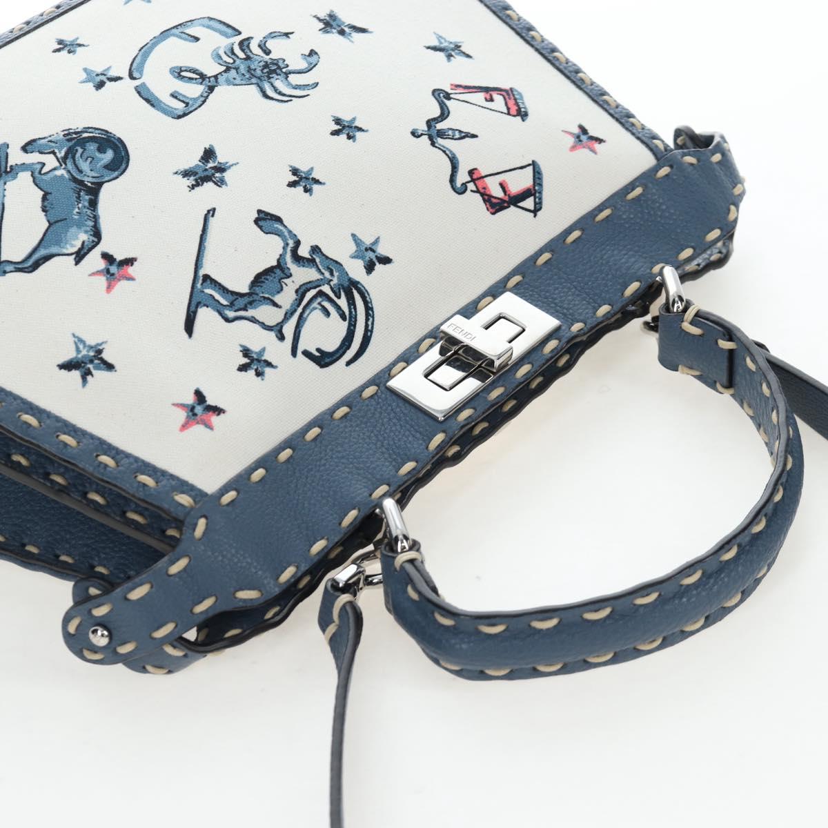 FENDI Selleria Peek A Boo I See You Bag Canvas 2way Light Blue Auth LN207SAM