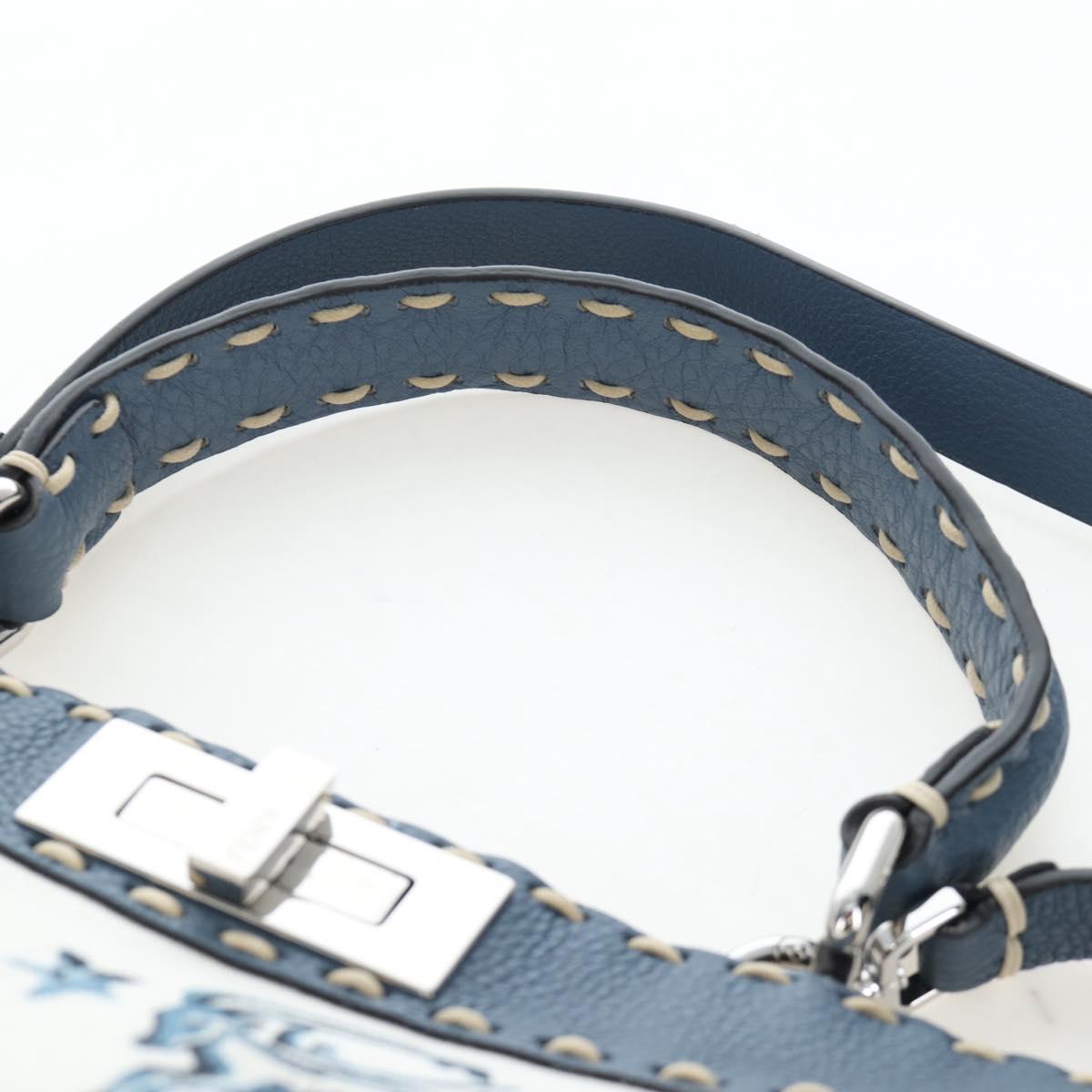 FENDI Selleria Peek A Boo I See You Bag Canvas 2way Light Blue Auth LN207SAM