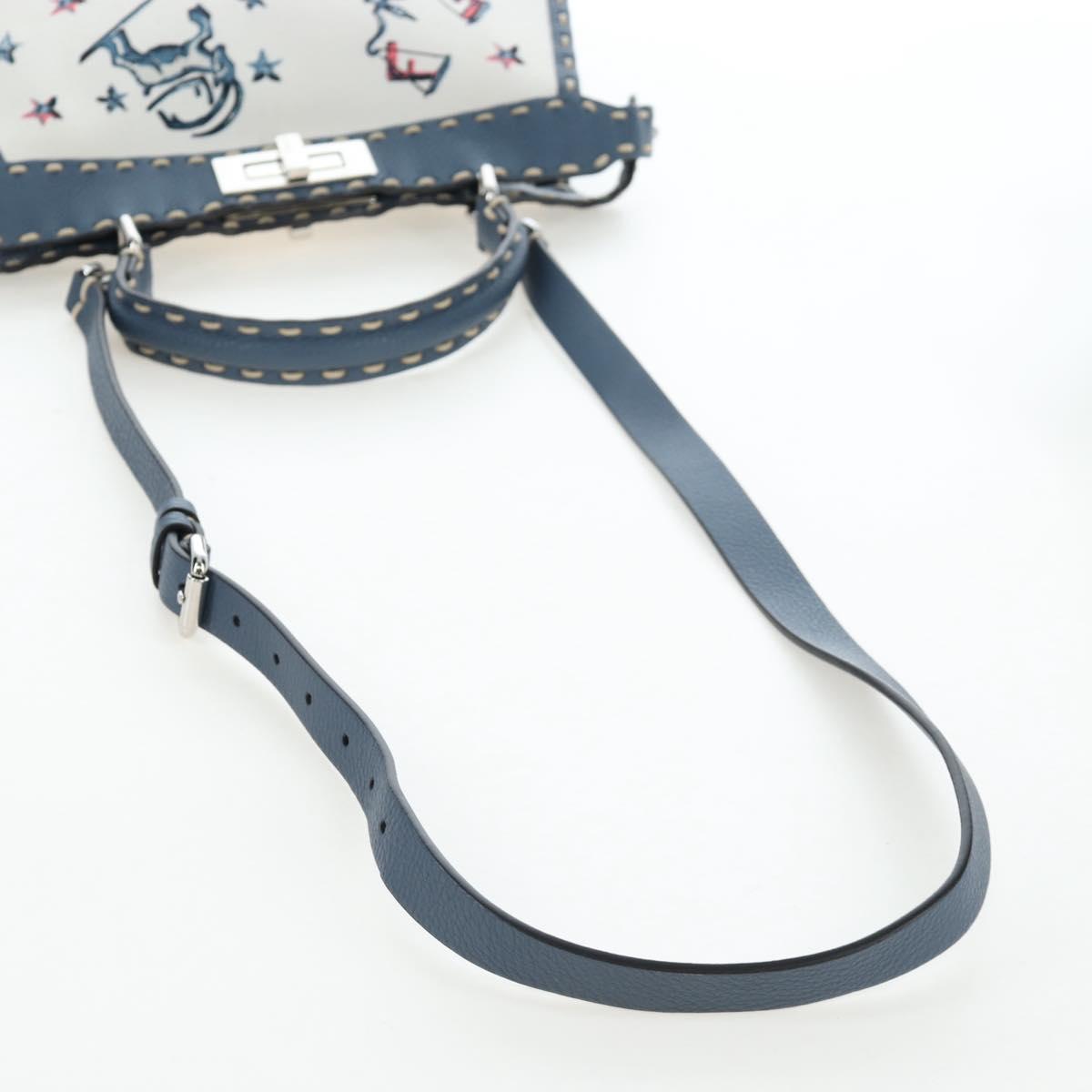 FENDI Selleria Peek A Boo I See You Bag Canvas 2way Light Blue Auth LN207SAM