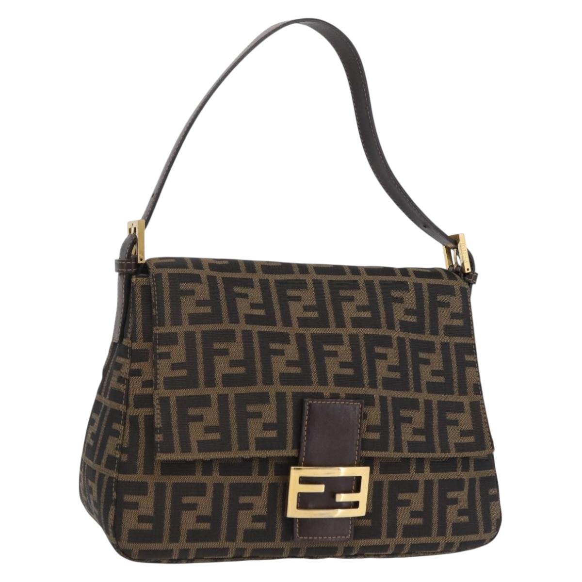 FENDI Zucca Canvas Mamma Baguette Shoulder Bag Black Brown Auth LN208V