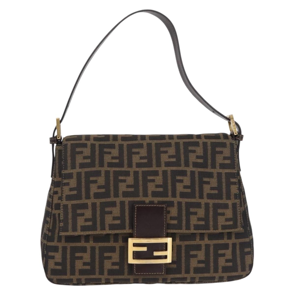 FENDI Zucca Canvas Mamma Baguette Shoulder Bag Black Brown Auth LN208V