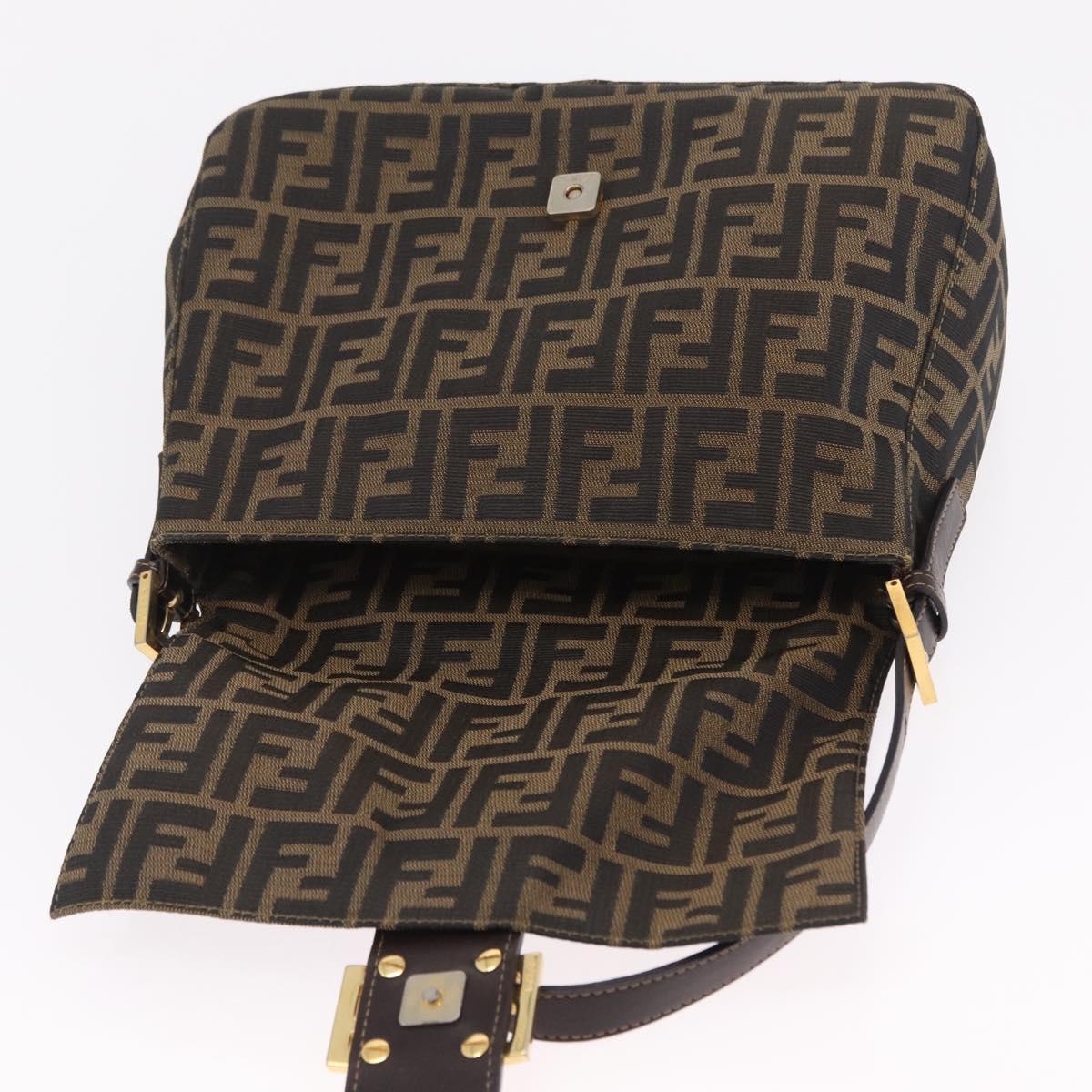 FENDI Zucca Canvas Mamma Baguette Shoulder Bag Black Brown Auth LN208V