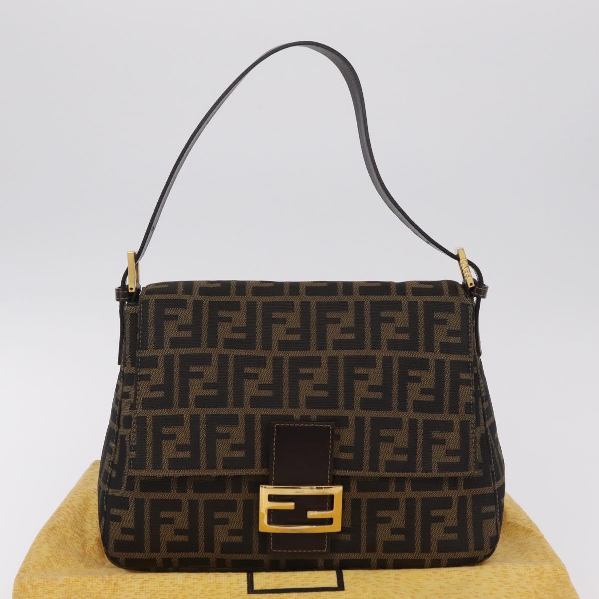 FENDI Zucca Canvas Mamma Baguette Shoulder Bag Black Brown Auth LN208V