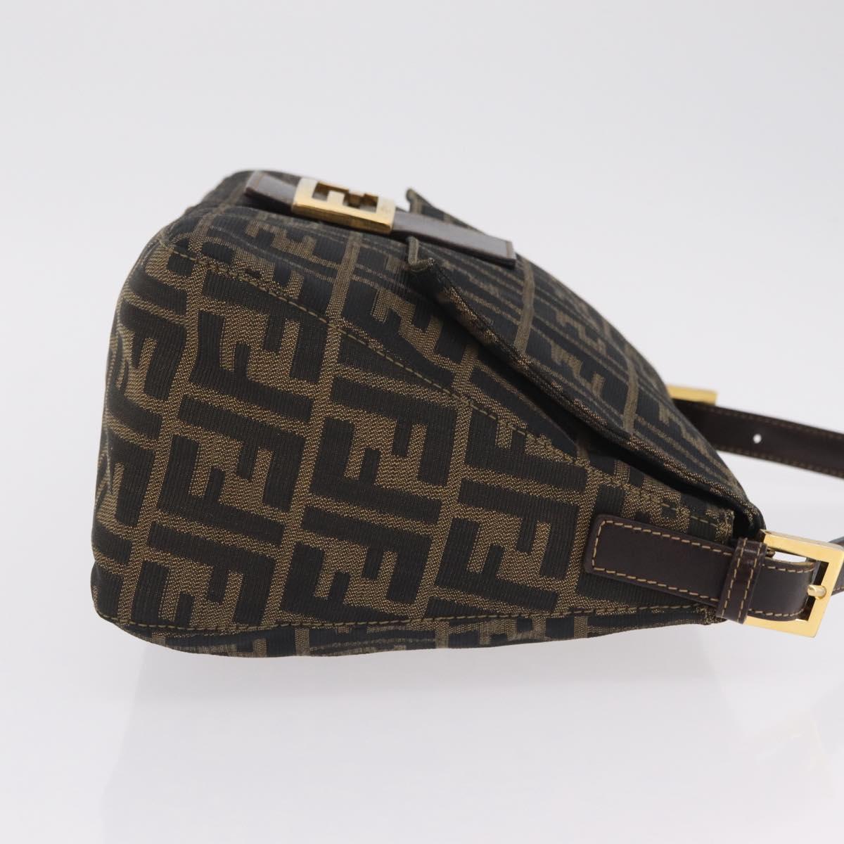 FENDI Zucca Canvas Mamma Baguette Shoulder Bag Black Brown Auth LN208V