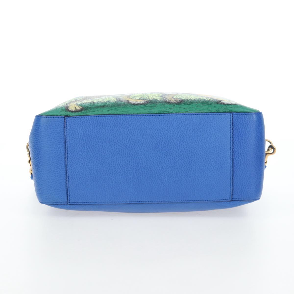 GUCCI Hand Bag Leather 2way Blue Gold Auth LN209SAM
