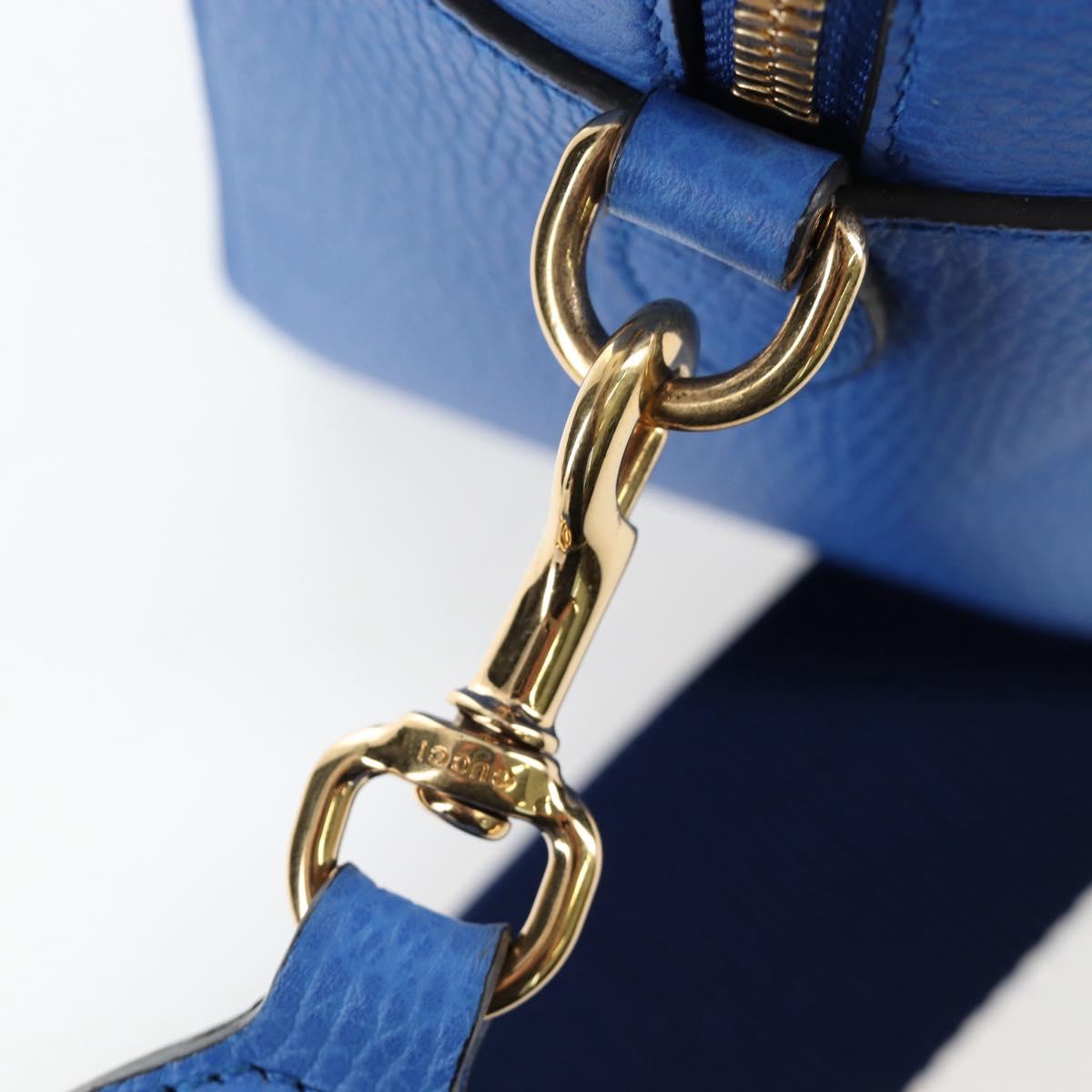 GUCCI Hand Bag Leather 2way Blue Gold Auth LN209SAM