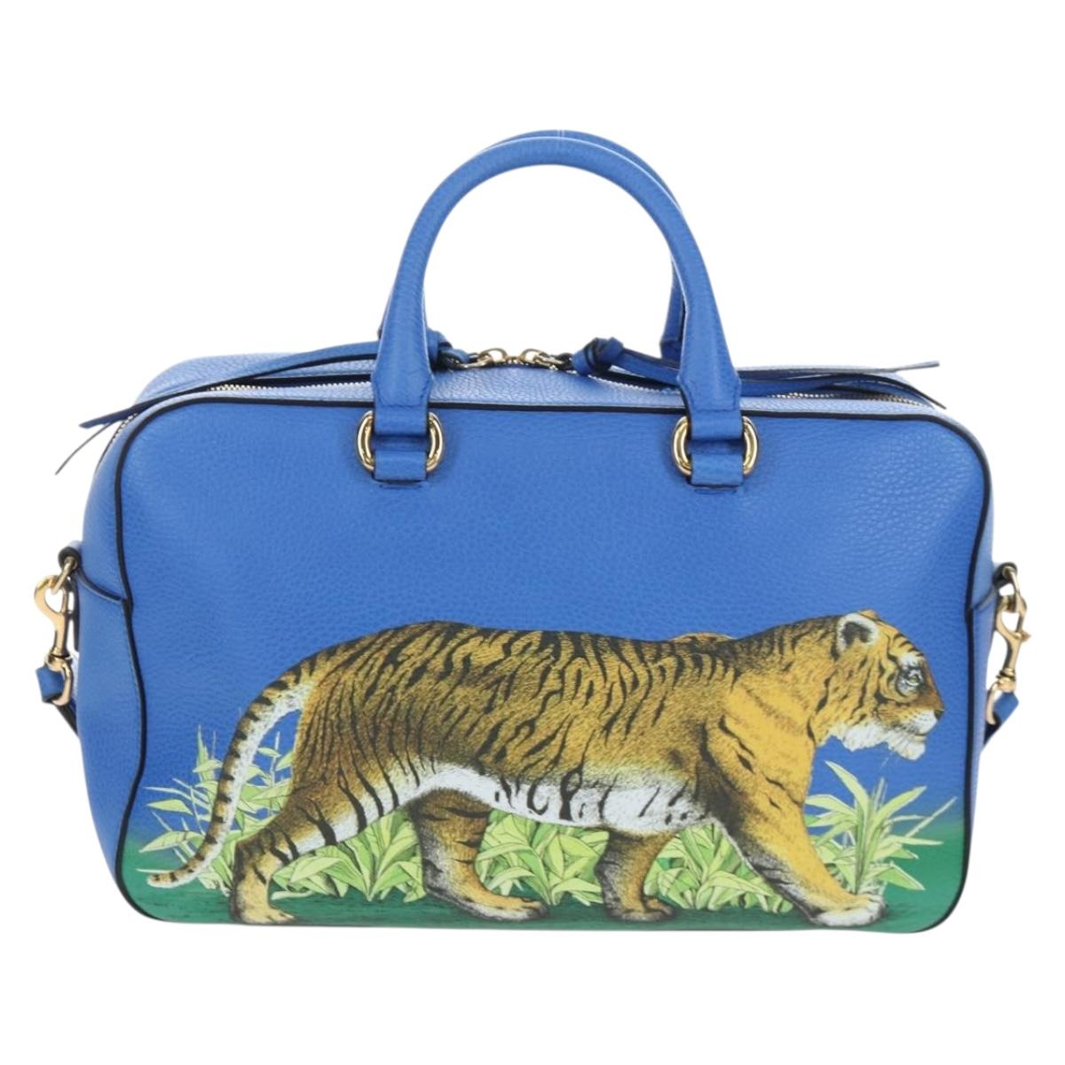GUCCI Hand Bag Leather 2way Blue Gold Auth LN209SAM