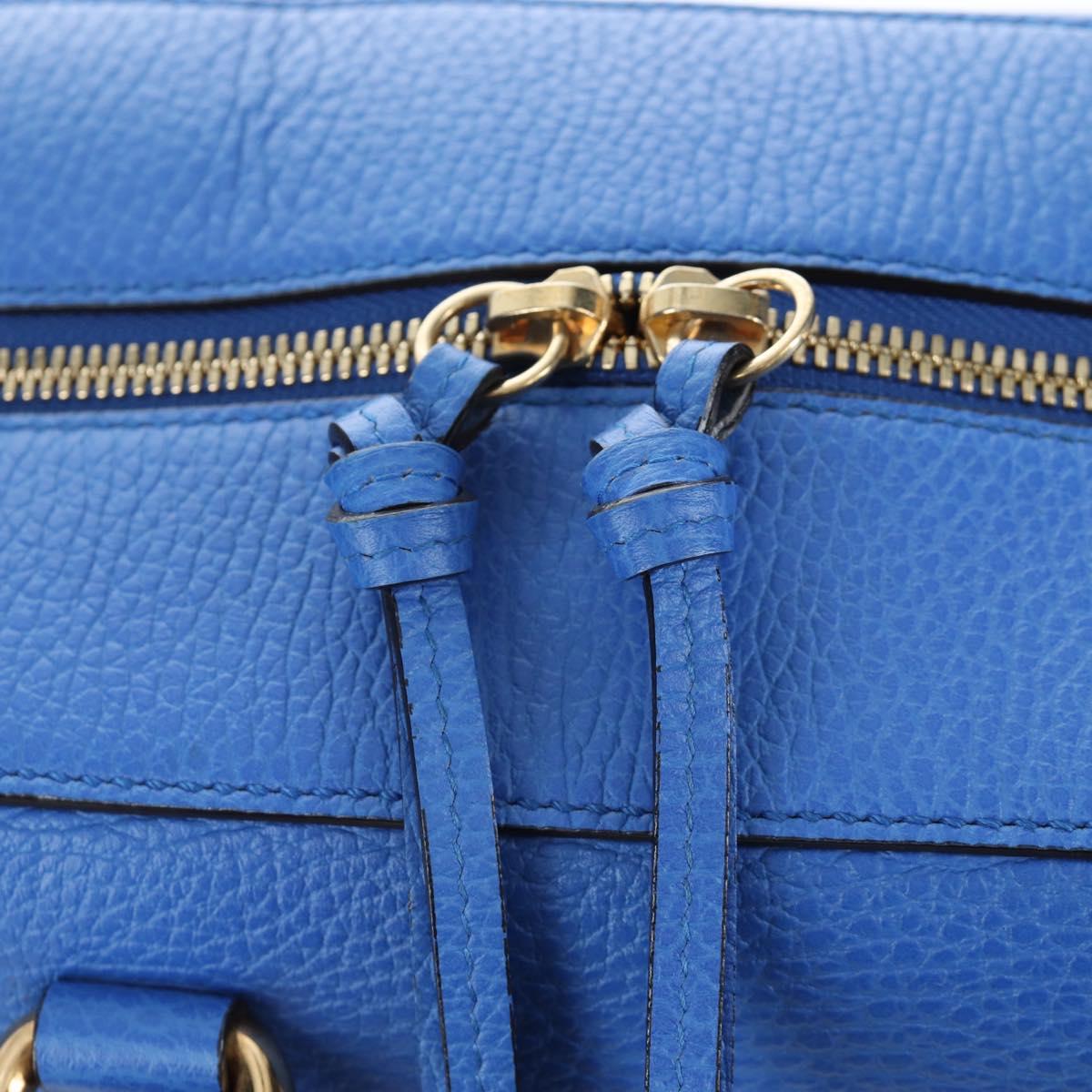 GUCCI Hand Bag Leather 2way Blue Gold Auth LN209SAM
