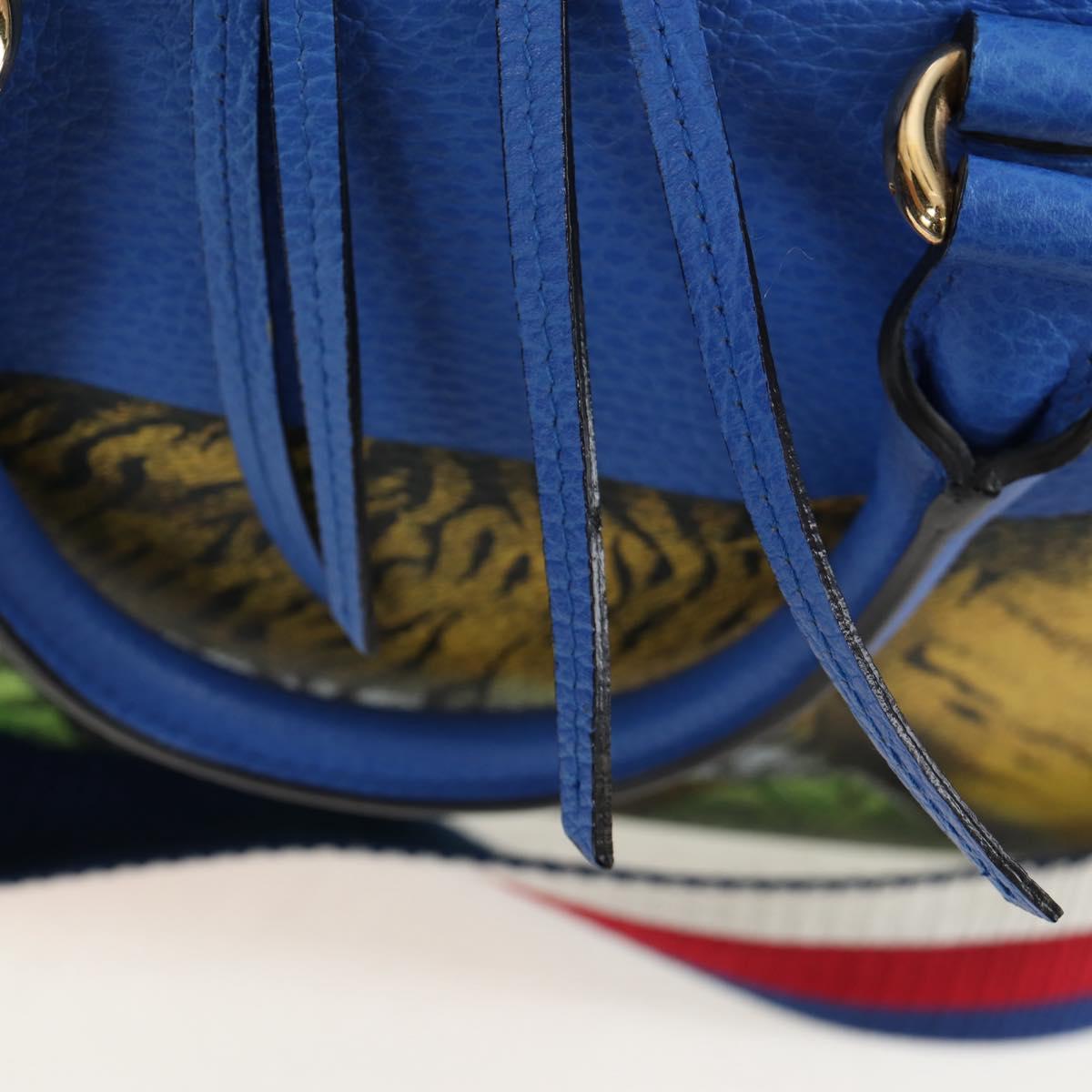 GUCCI Hand Bag Leather 2way Blue Gold Auth LN209SAM