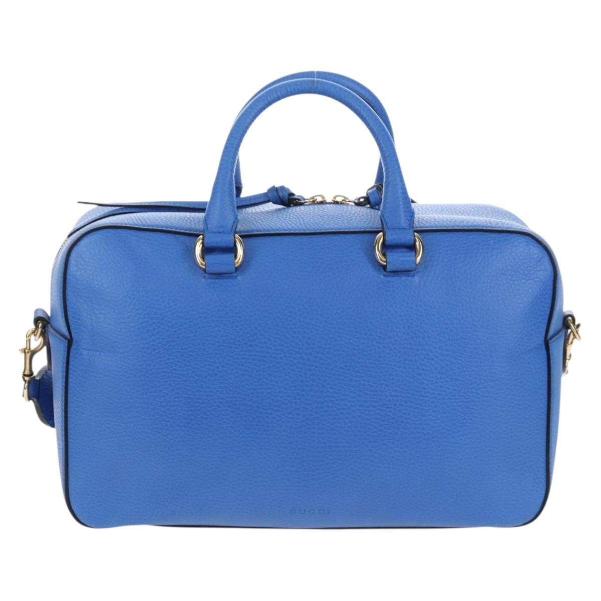 GUCCI Hand Bag Leather 2way Blue Gold Auth LN209SAM