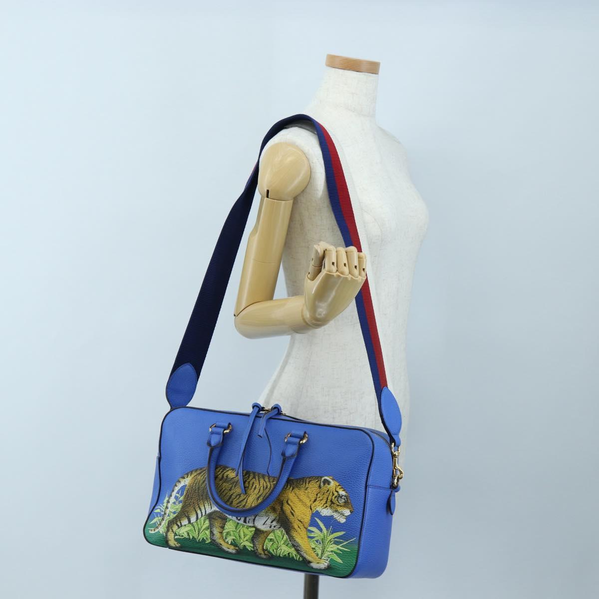 GUCCI Hand Bag Leather 2way Blue Gold Auth LN209SAM
