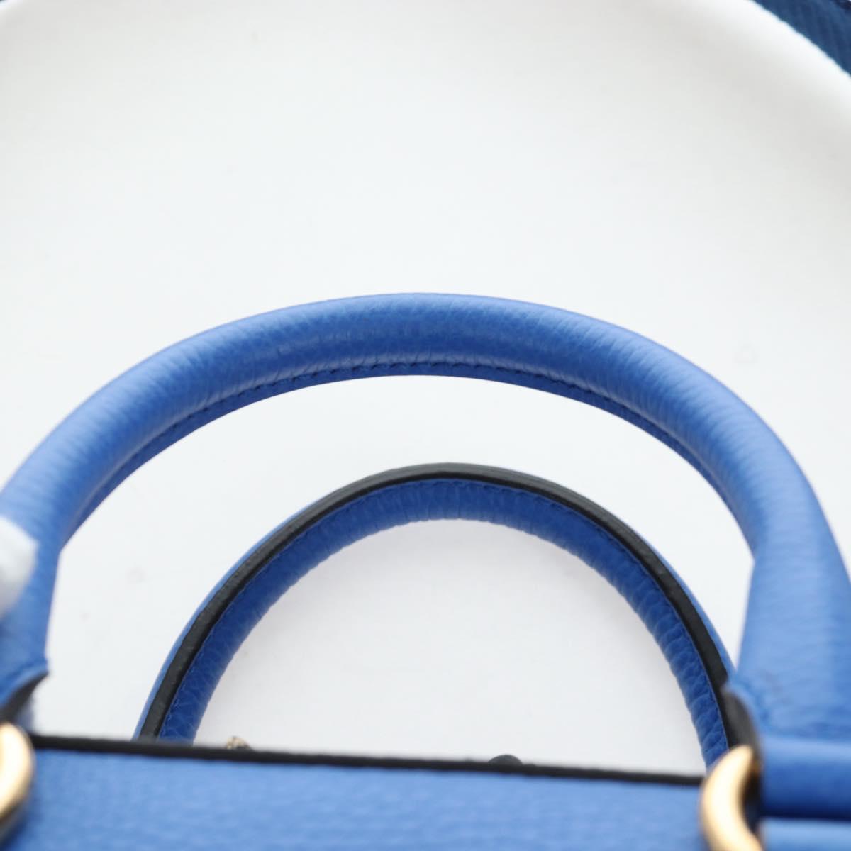 GUCCI Hand Bag Leather 2way Blue Gold Auth LN209SAM