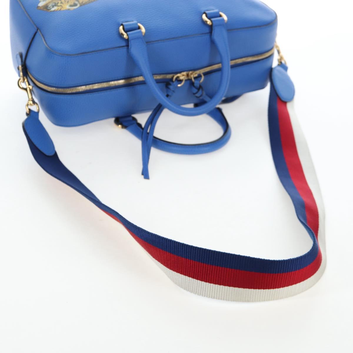 GUCCI Hand Bag Leather 2way Blue Gold Auth LN209SAM