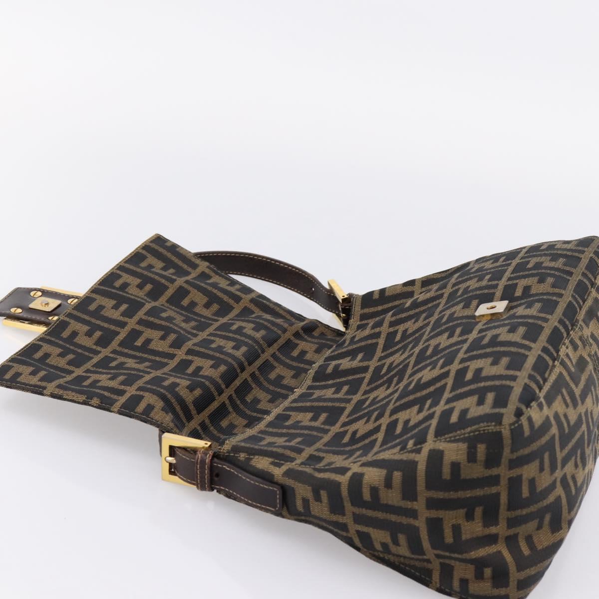 FENDI Zucca Canvas Mamma Baguette Shoulder Bag Brown Black Auth LN210V