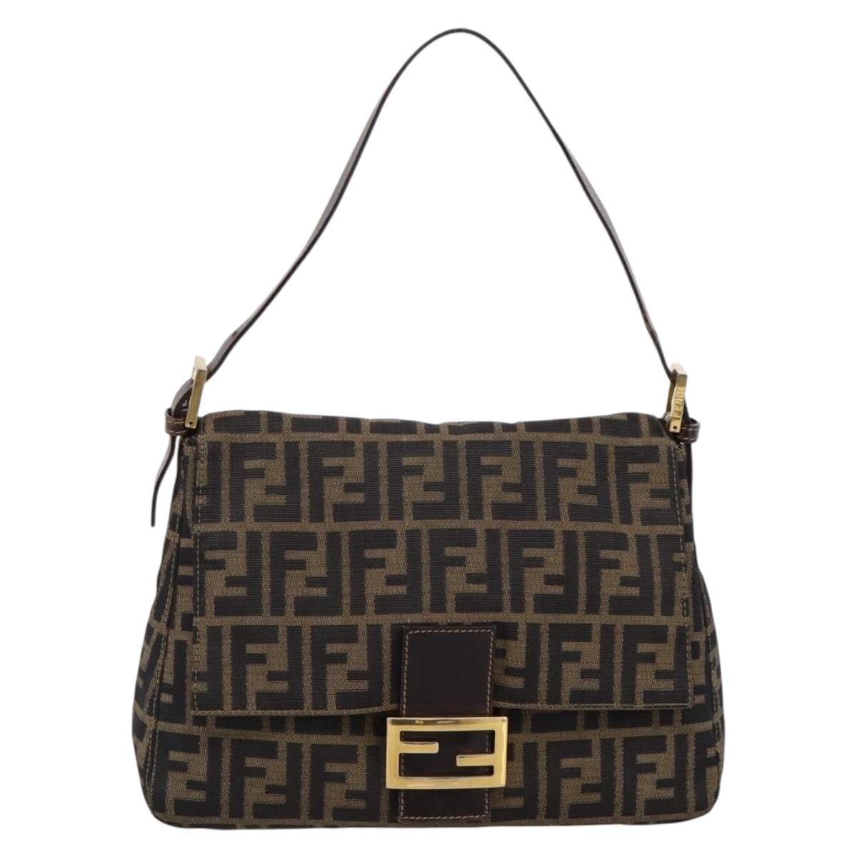FENDI Zucca Canvas Mamma Baguette Shoulder Bag Brown Black Auth LN210V