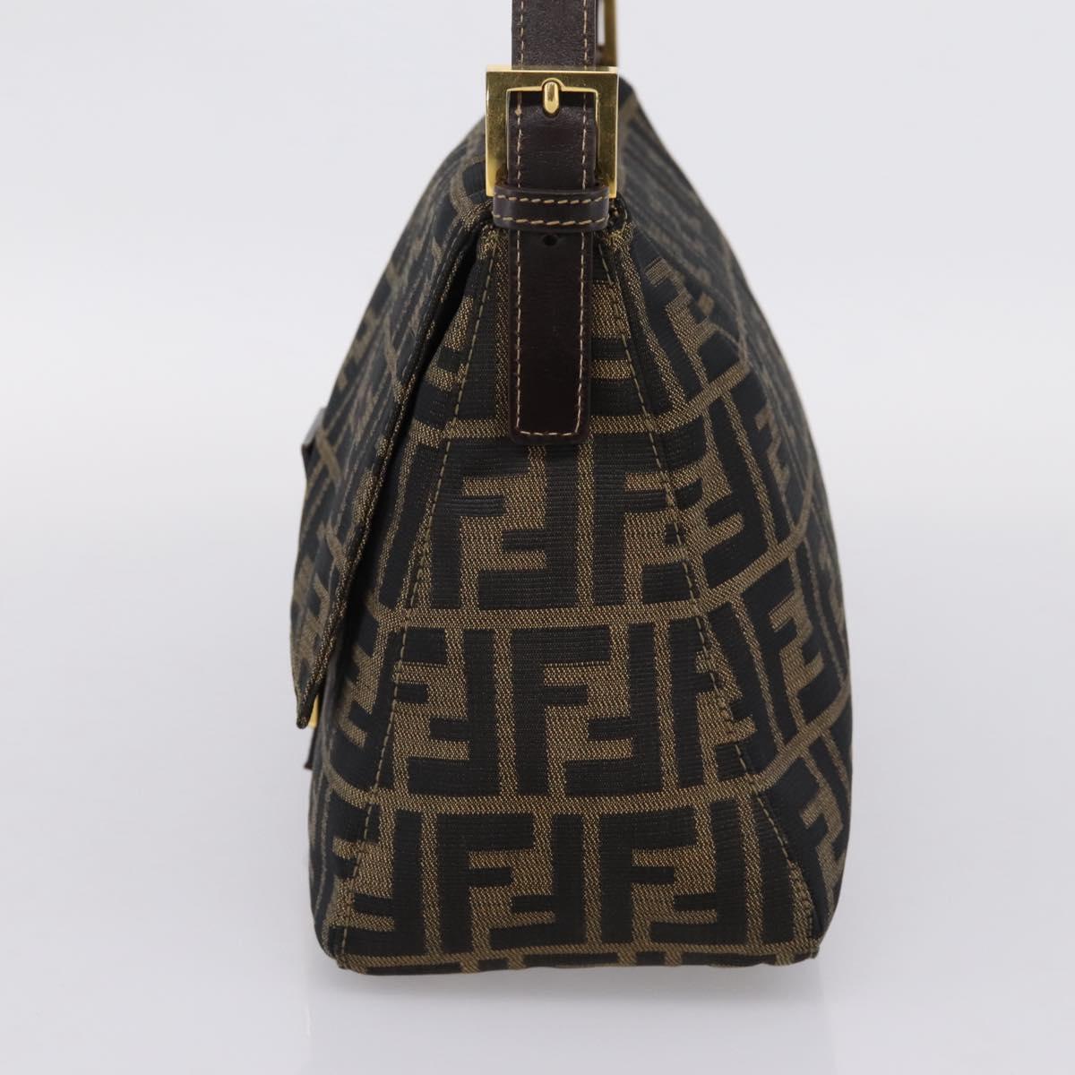 FENDI Zucca Canvas Mamma Baguette Shoulder Bag Brown Black Auth LN210V