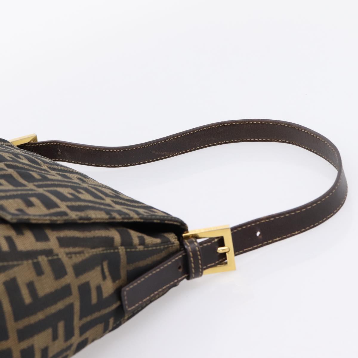 FENDI Zucca Canvas Mamma Baguette Shoulder Bag Brown Black Auth LN210V