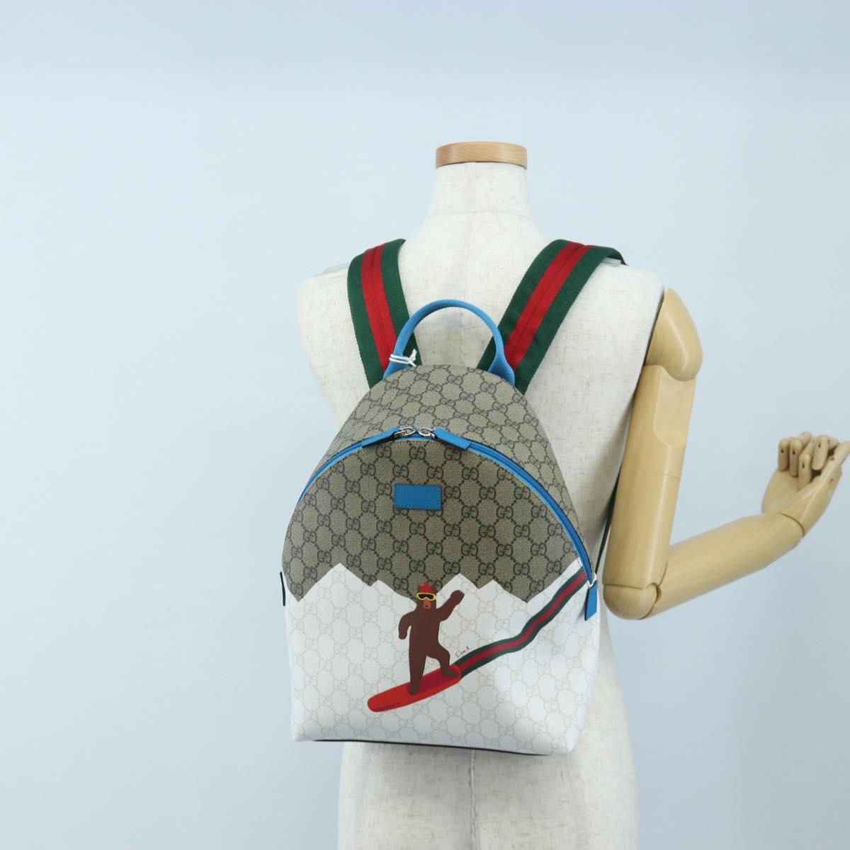 GUCCI GG Supreme Children's Backpack PVC Beige Silver 851222 Auth LN211M