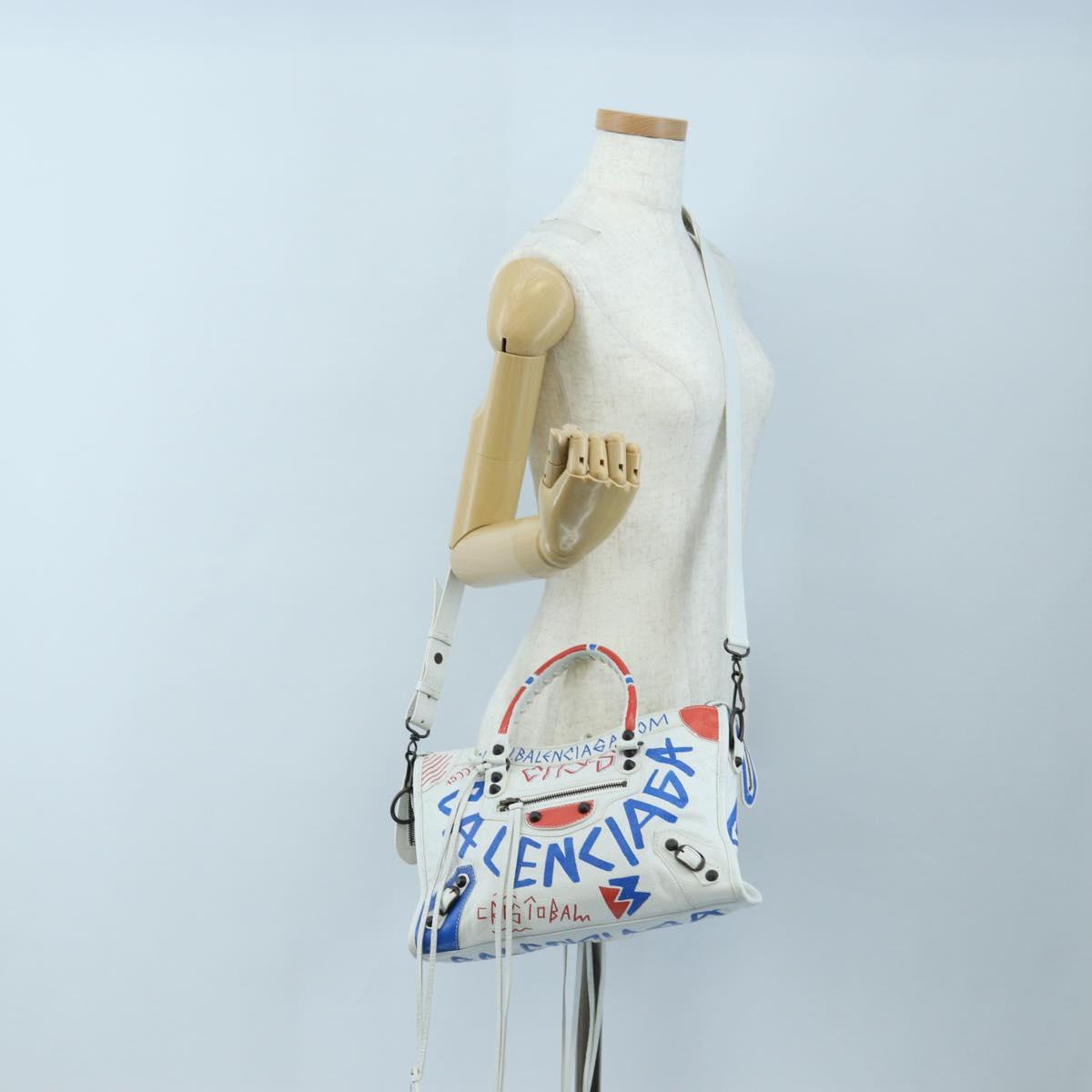 Balenciaga The Classic City Hand Bag Leather 2way White 431621 Auth LN213M