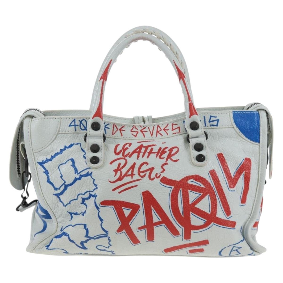 Balenciaga The Classic City Hand Bag Leather 2way White 431621 Auth LN213M