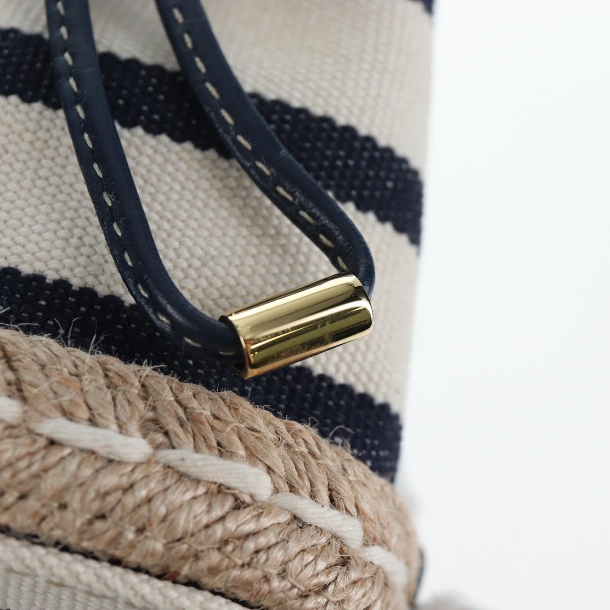 PRADA Chain Shoulder Pouch Canvas Navy Gold Auth LN217M