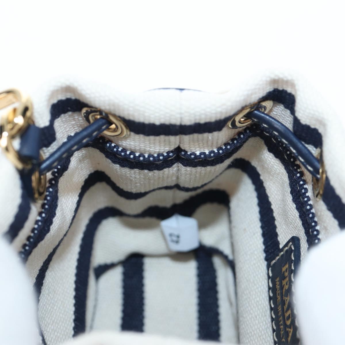 PRADA Chain Shoulder Pouch Canvas Navy Gold Auth LN217M