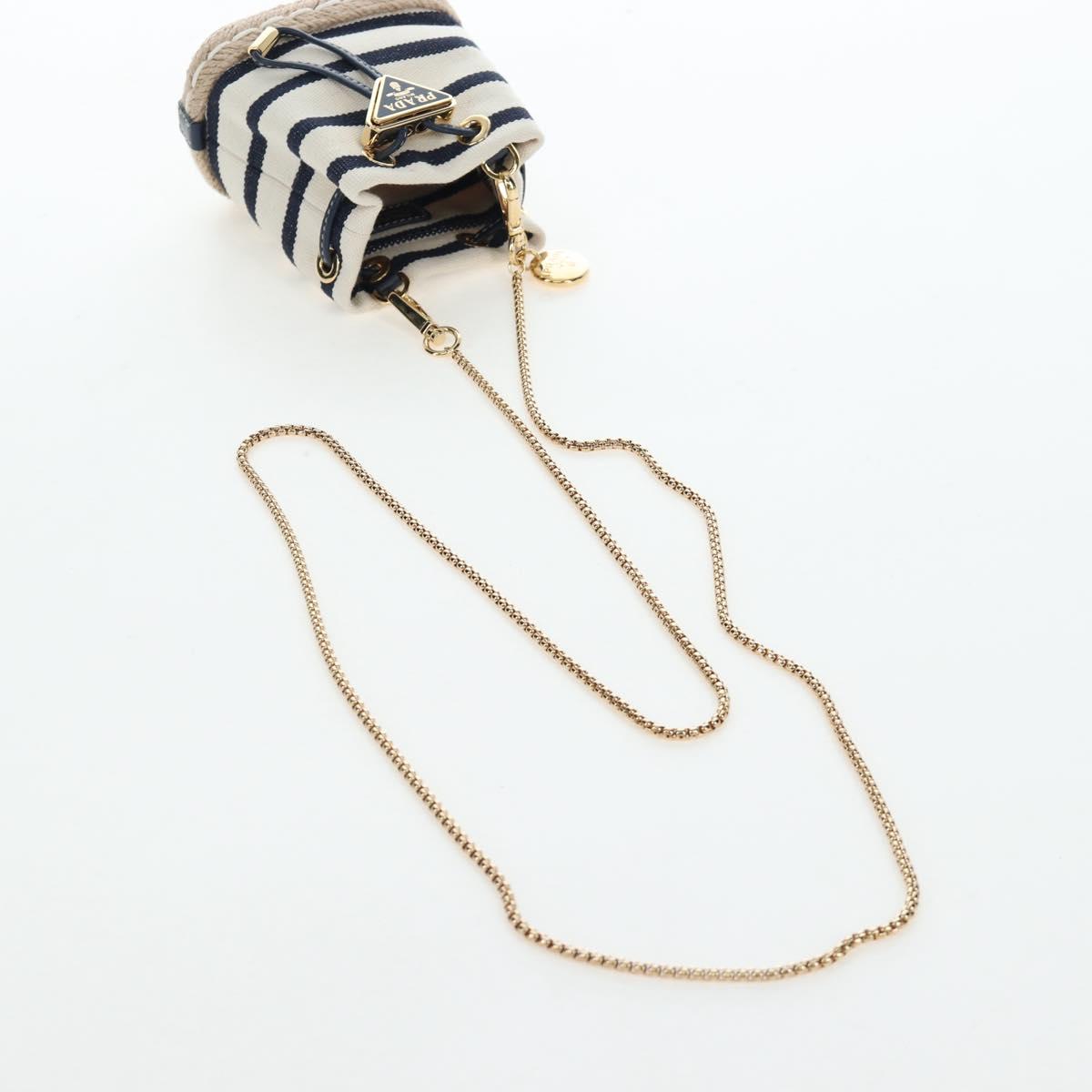 PRADA Chain Shoulder Pouch Canvas Navy Gold Auth LN217M