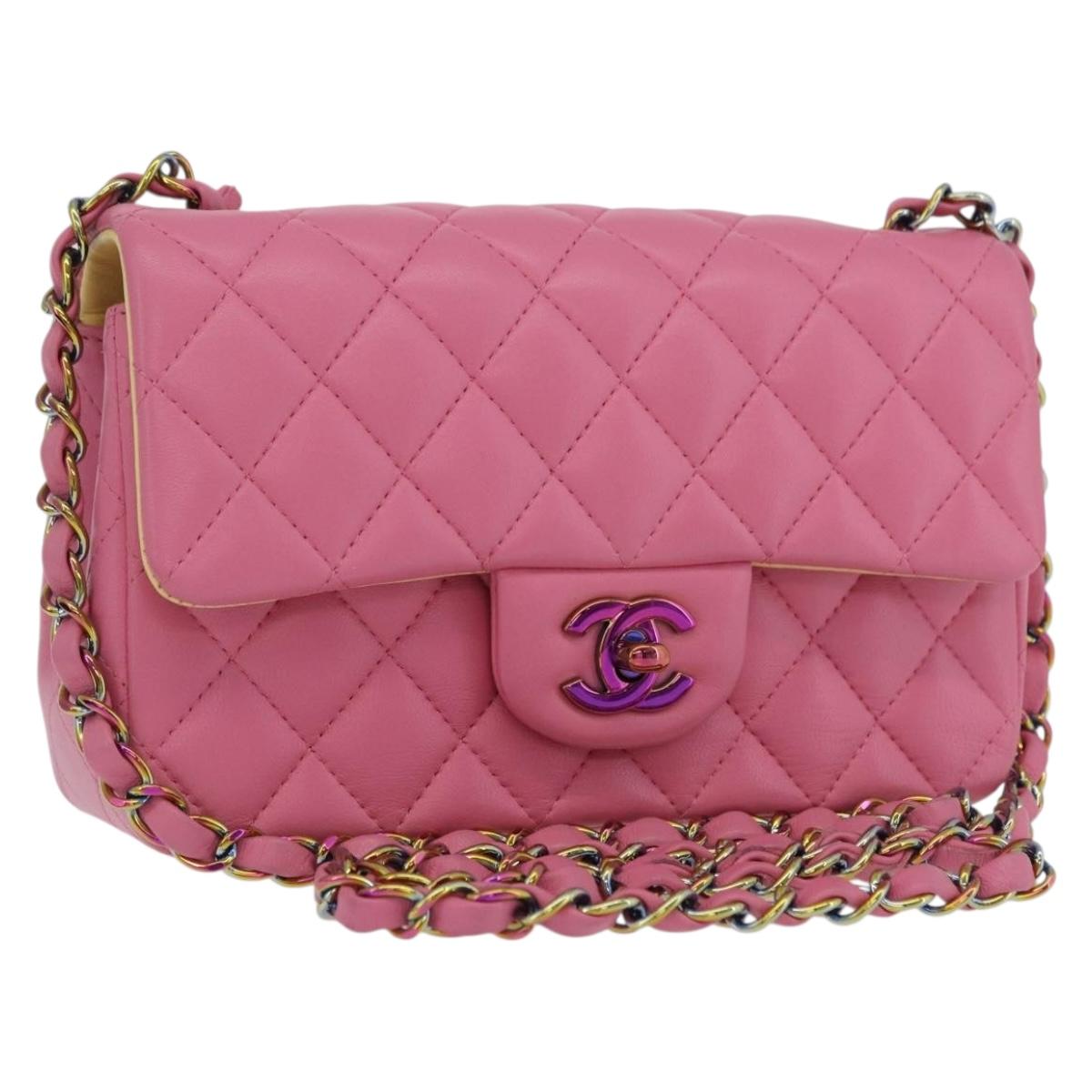 CHANEL Mini Matelasse 20 Chain Shoulder Bag Lamb Skin Pink Gold CC Auth LN219SAM