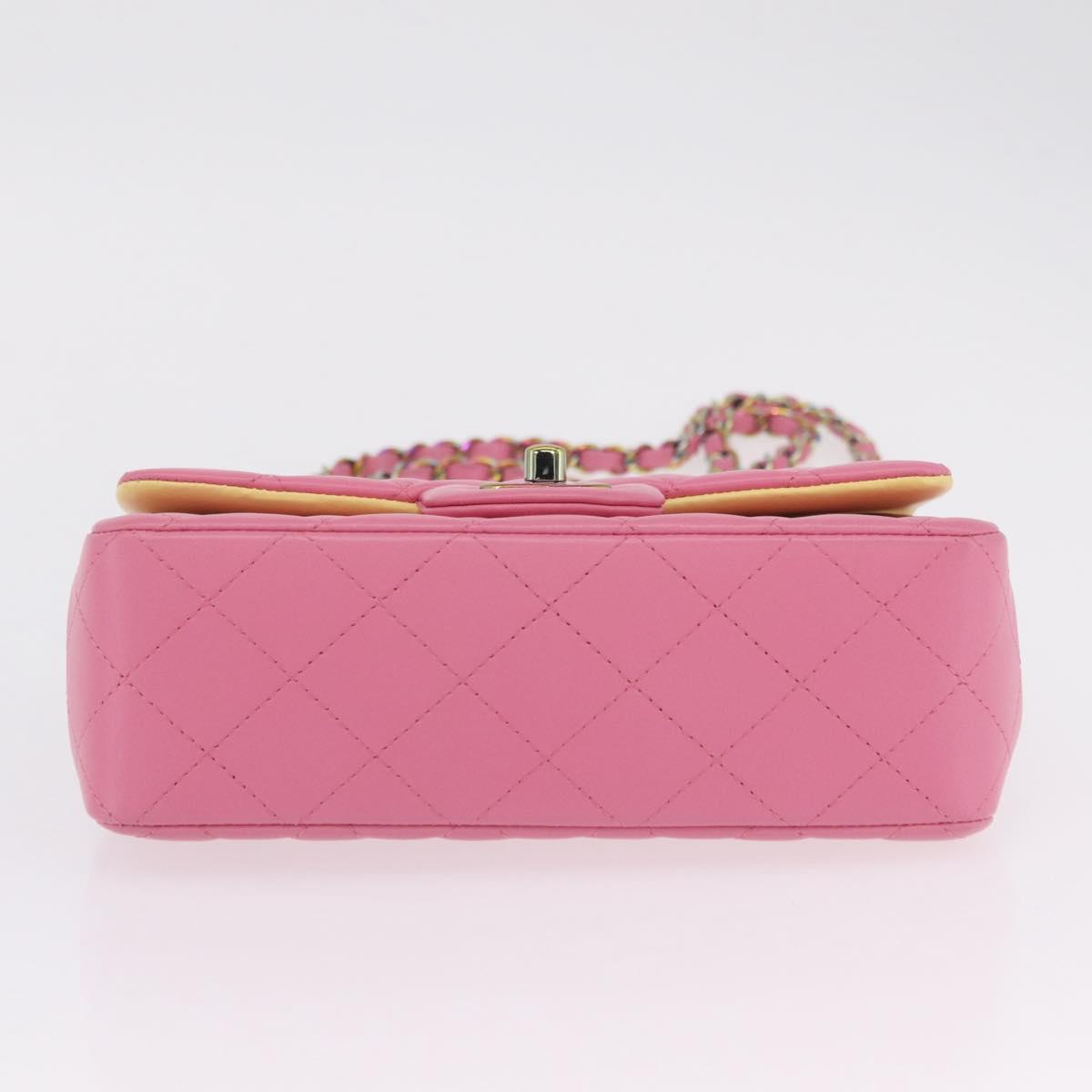 CHANEL Mini Matelasse 20 Chain Shoulder Bag Lamb Skin Pink Gold CC Auth LN219SAM