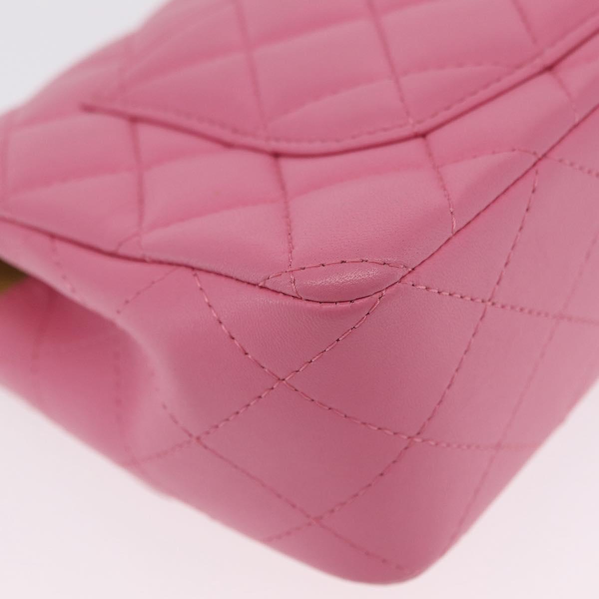 CHANEL Mini Matelasse 20 Chain Shoulder Bag Lamb Skin Pink Gold CC Auth LN219SAM