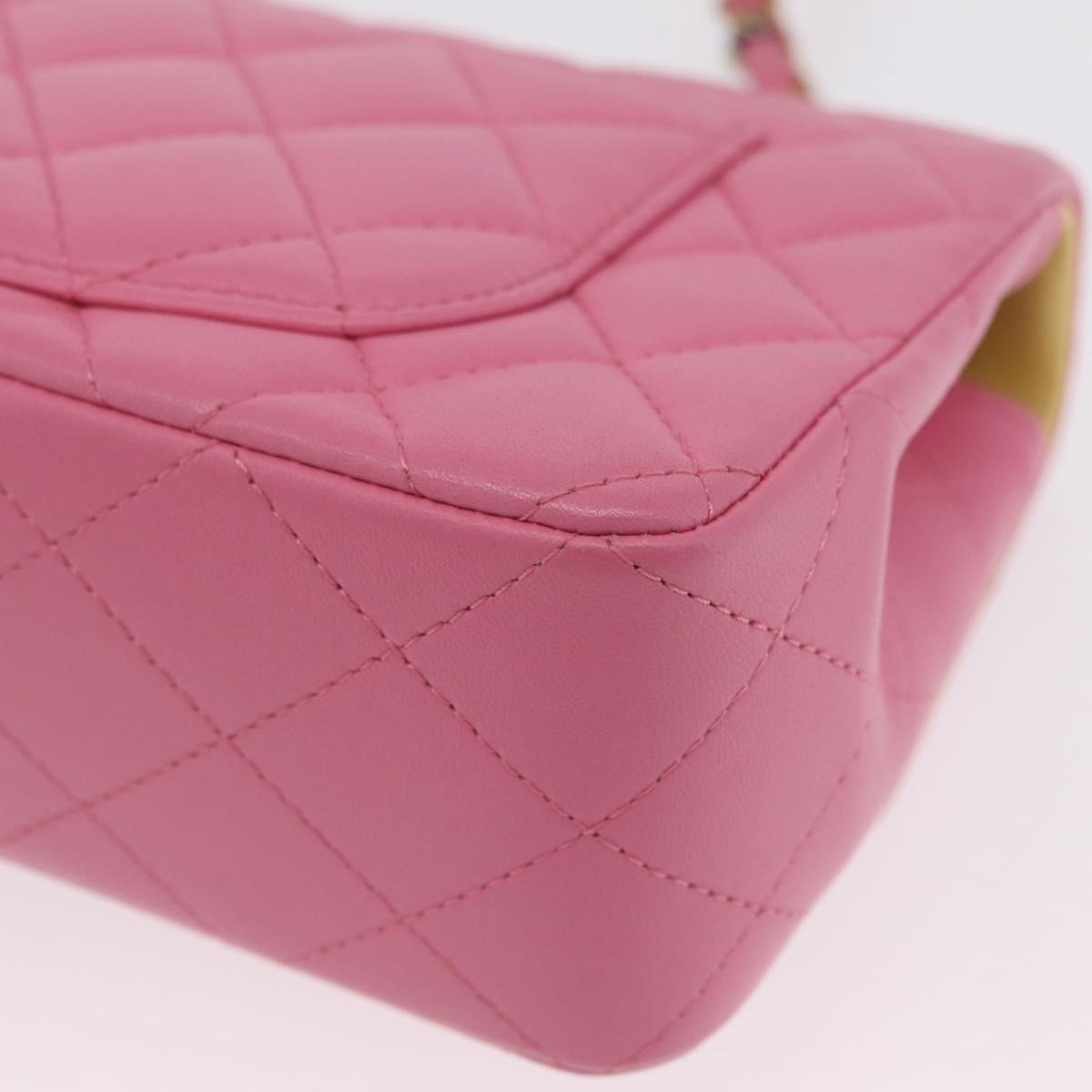 CHANEL Mini Matelasse 20 Chain Shoulder Bag Lamb Skin Pink Gold CC Auth LN219SAM