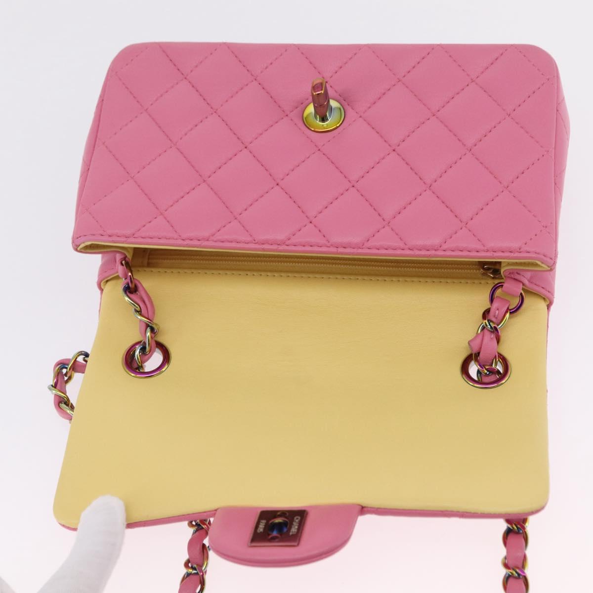 CHANEL Mini Matelasse 20 Chain Shoulder Bag Lamb Skin Pink Gold CC Auth LN219SAM