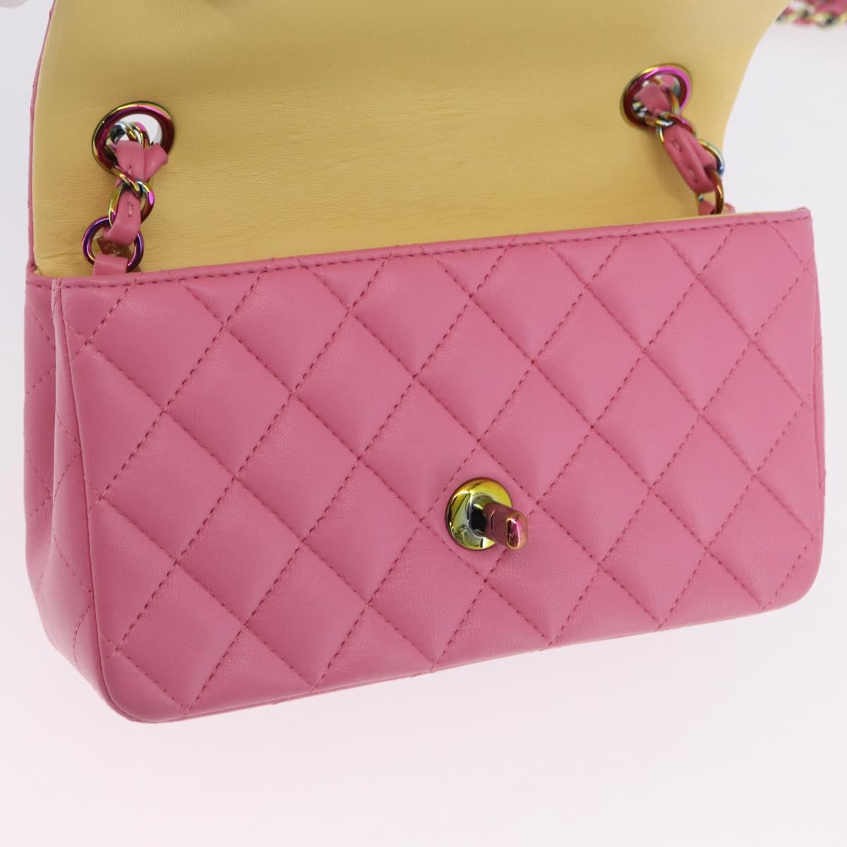 CHANEL Mini Matelasse 20 Chain Shoulder Bag Lamb Skin Pink Gold CC Auth LN219SAM