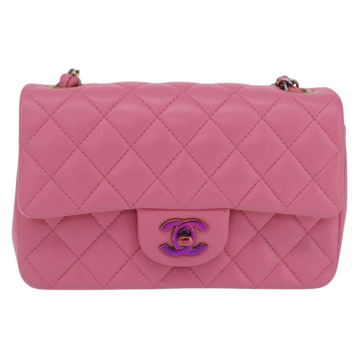 CHANEL Mini Matelasse 20 Chain Shoulder Bag Lamb Skin Pink Gold CC Auth LN219SAM
