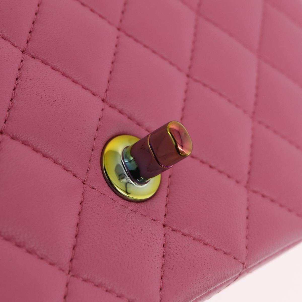 CHANEL Mini Matelasse 20 Chain Shoulder Bag Lamb Skin Pink Gold CC Auth LN219SAM