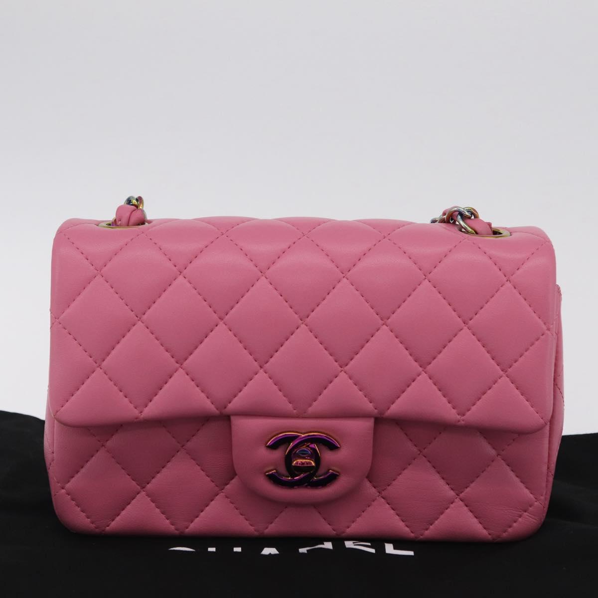 CHANEL Mini Matelasse 20 Chain Shoulder Bag Lamb Skin Pink Gold CC Auth LN219SAM