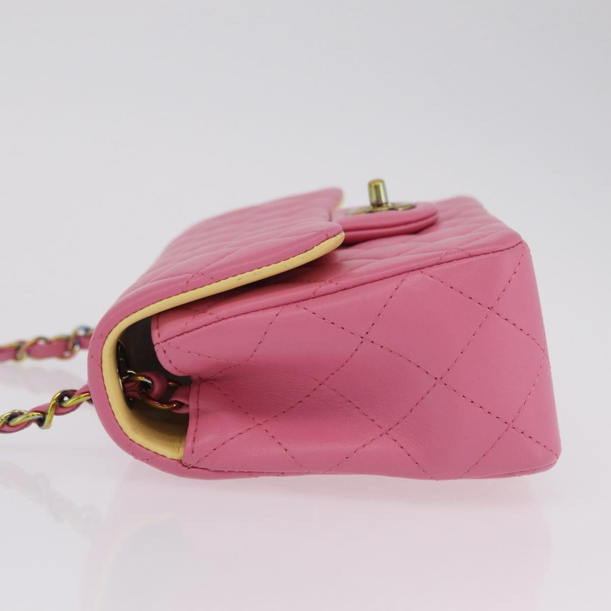 CHANEL Mini Matelasse 20 Chain Shoulder Bag Lamb Skin Pink Gold CC Auth LN219SAM